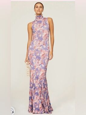 Caroline Constas Brigitta gown 
Sleeveless Lavender Floral Mock-Neck Maxi Dress